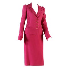 2000's glamorous DIOR HAUTE COUTURE raspberry wool crepe suit