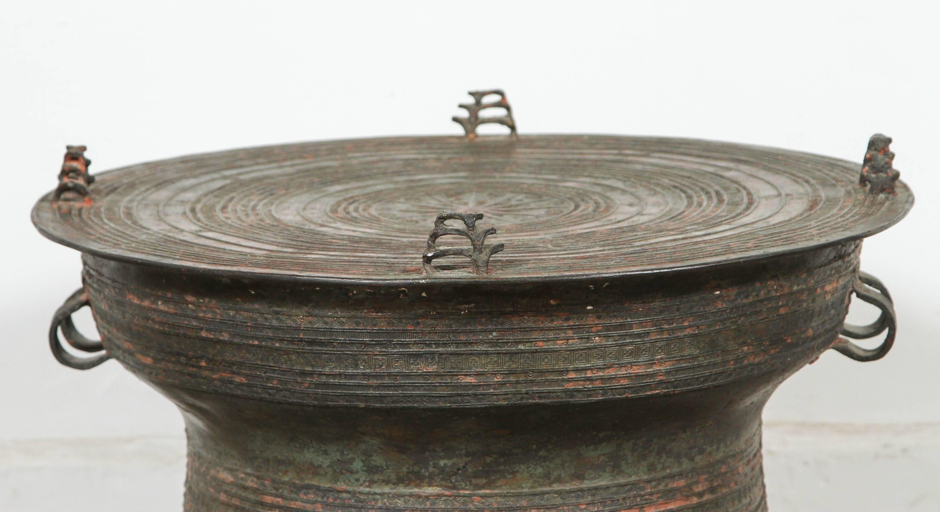 Tribal Asian Cast Bronze Rain Drum