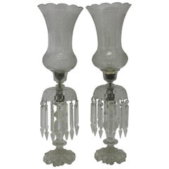 Pair of Large Bohemian Crystal Hurricane Shade Lusters