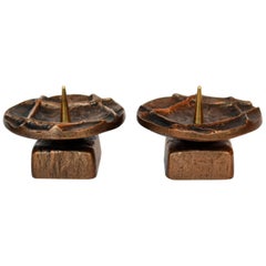 Pair of 1970s Brutalist Bronze Candle Holders