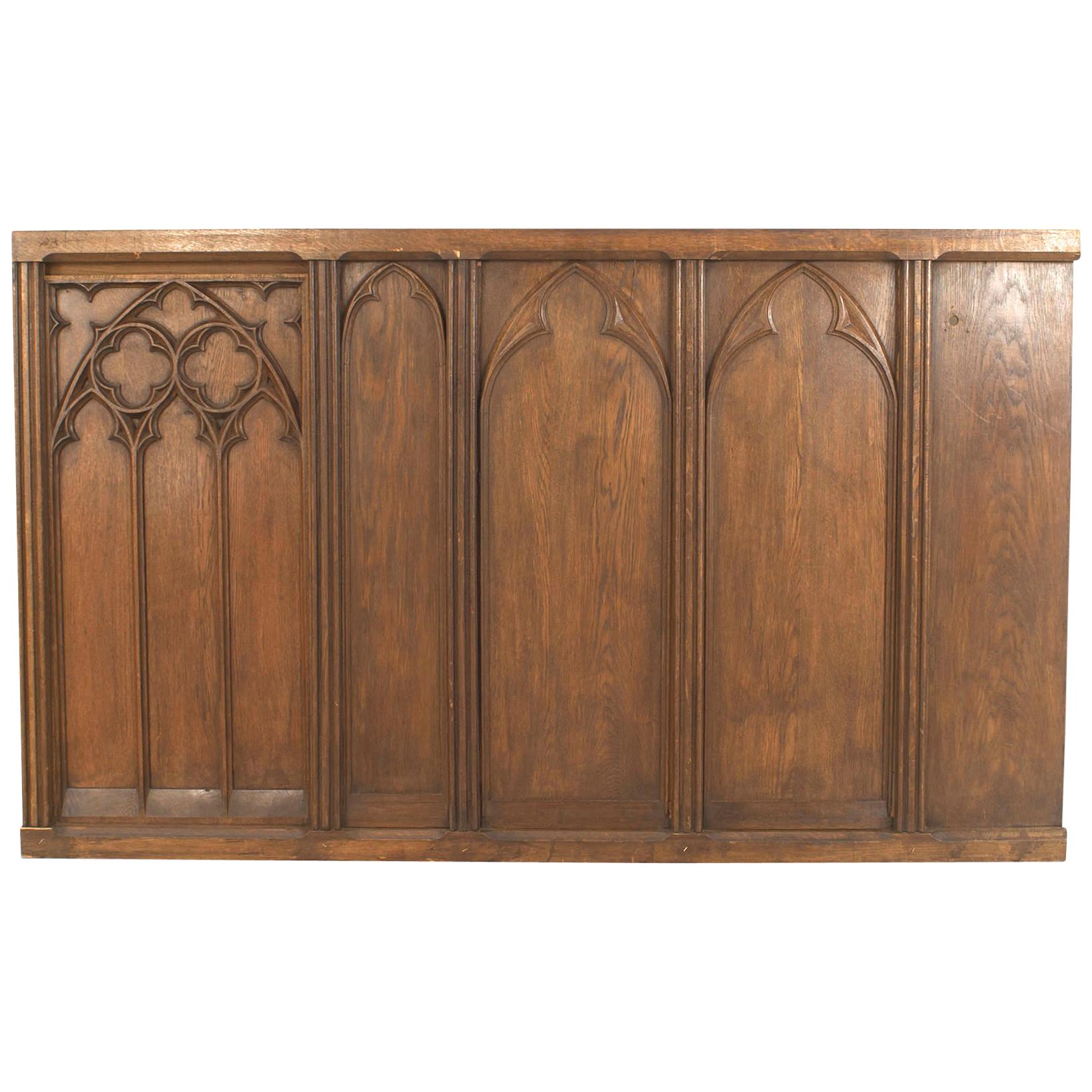 2 English Gothic Revival Oak Panel Railings