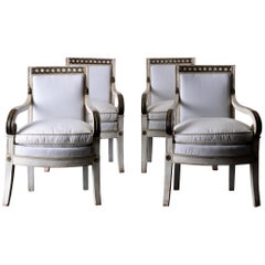 Armchairs Set of 4 French White Green Empire Chairs France