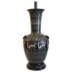 Tall Painted Terra Cotta Grecian Urn Lamp