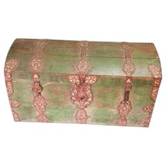 Mid-18th Century Scandinavian Oak Bridal Dome Trunk, Dated 1745