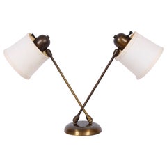 Vintage David Wurster Double Head Brass Desk Lamp with Barrel Shades, C. 1950