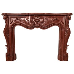 LOUIS XV Antique Fireplace in Red Marble 18th Century