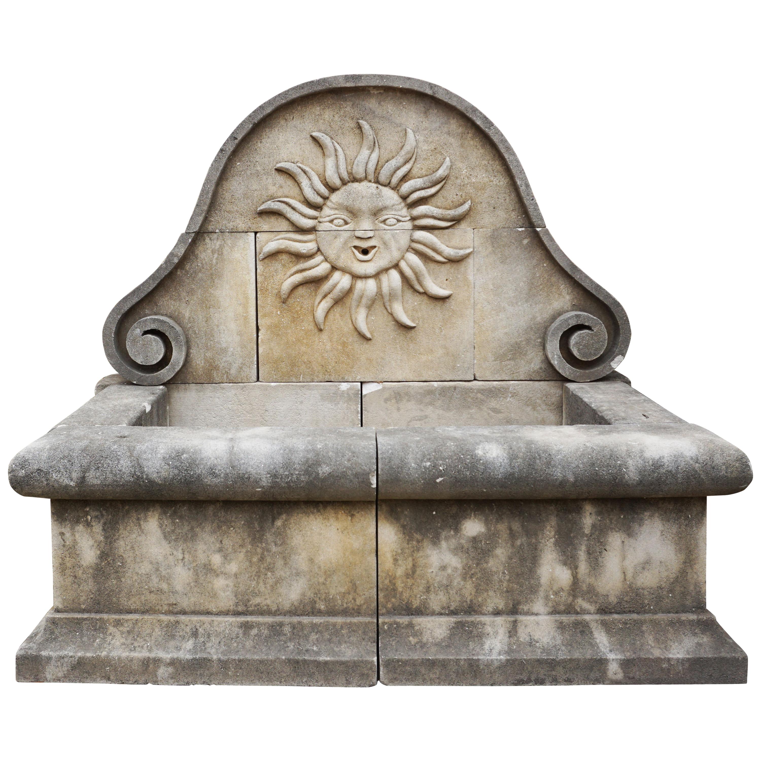 Contemporary French Limestone Sun Wall Fountain