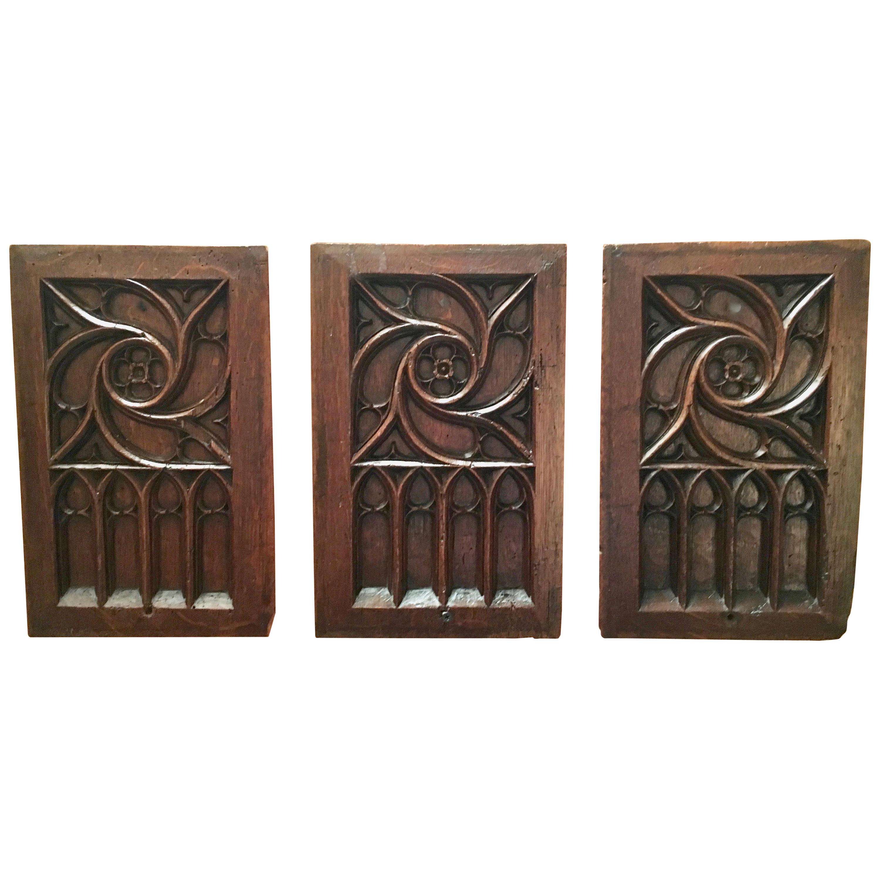 Set of Three Gothic Revival Panels