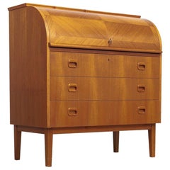 Midcentury Swedish Modern Egon Ostergaard Teak Wood Rolltop Secretary Desk