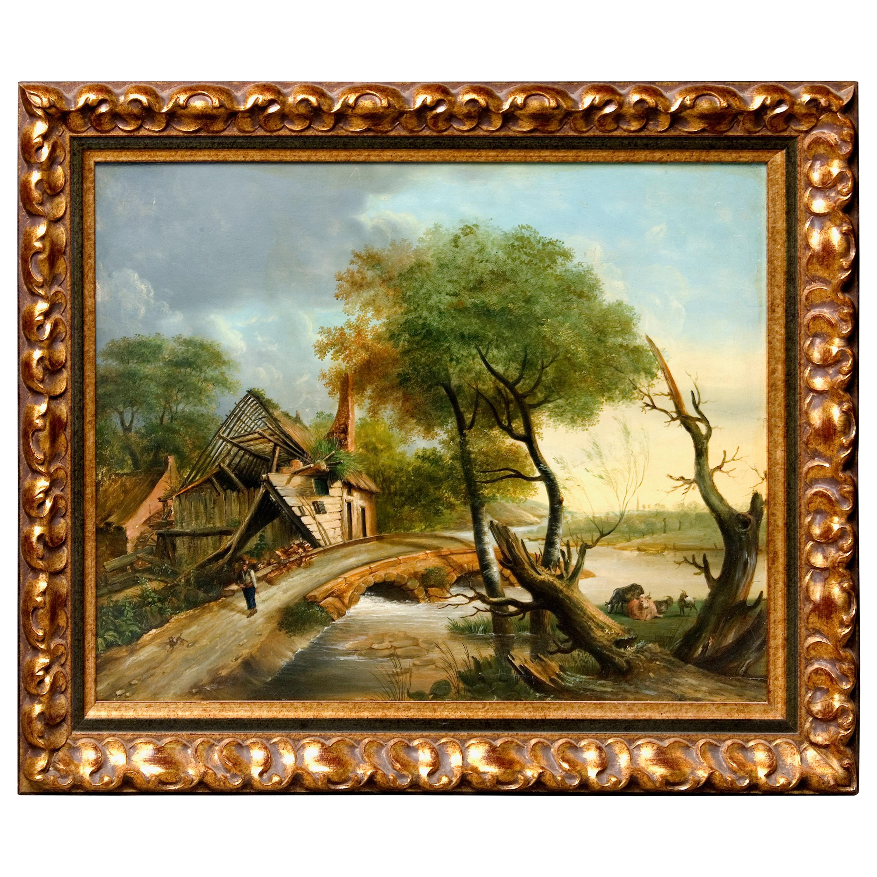 Northeuropean Landscape with Ruins, 17th Century Style, Early 20th Century For Sale