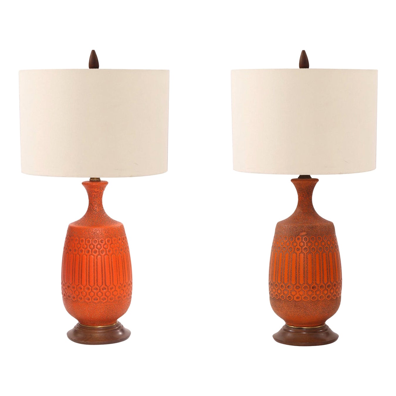 Orange Glazed Ceramic 1960s Table Lamp Pair