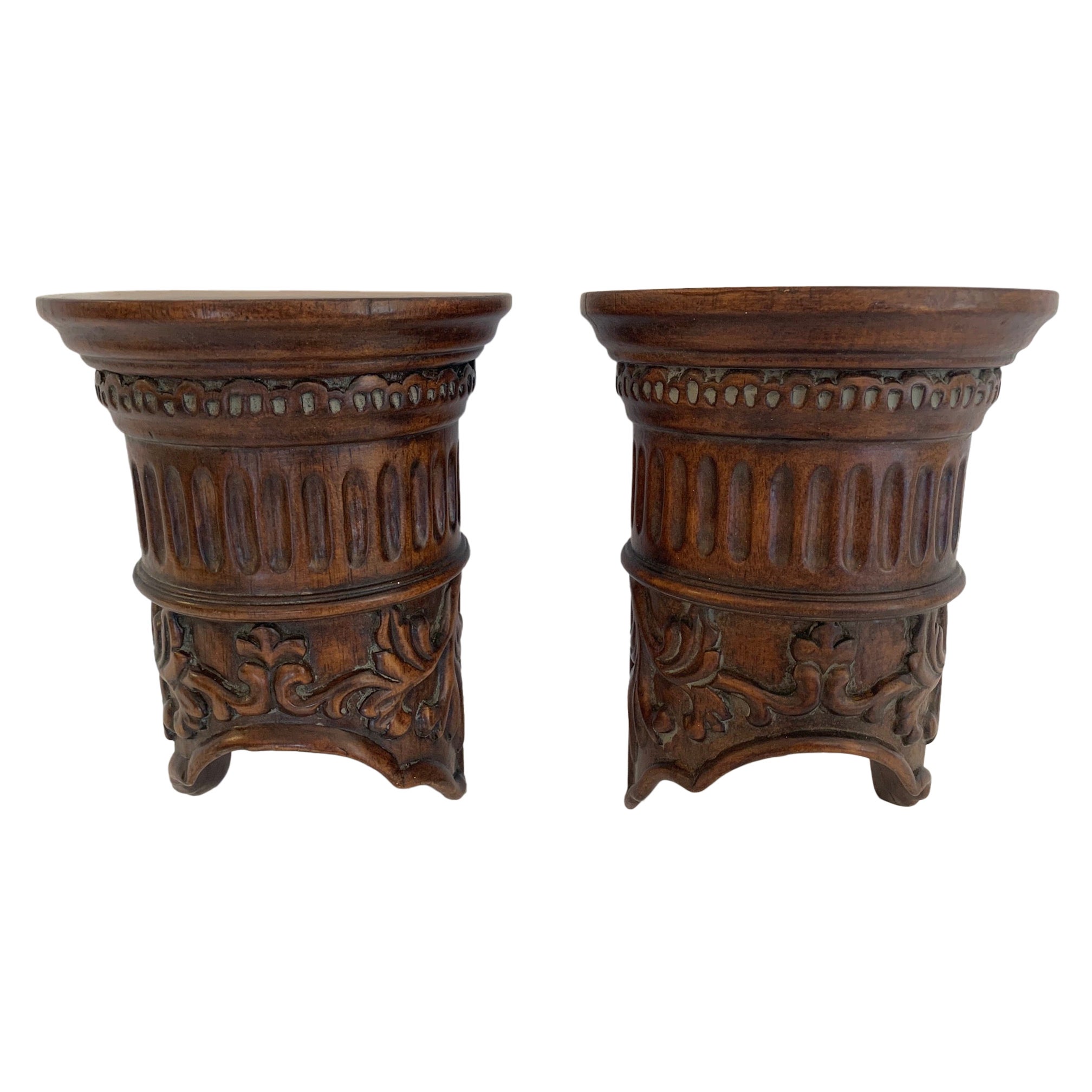 Pair of Classical Carved Wood Corinthian Column Motife Wall Brackets