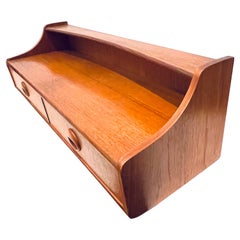 Danish Modern Wall Mounted Teak Floating Shelf with Double Drawers 