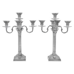 'Corinthian' Antique Sterling Silver Pair of Candelabra, 1896, Carrington & Co