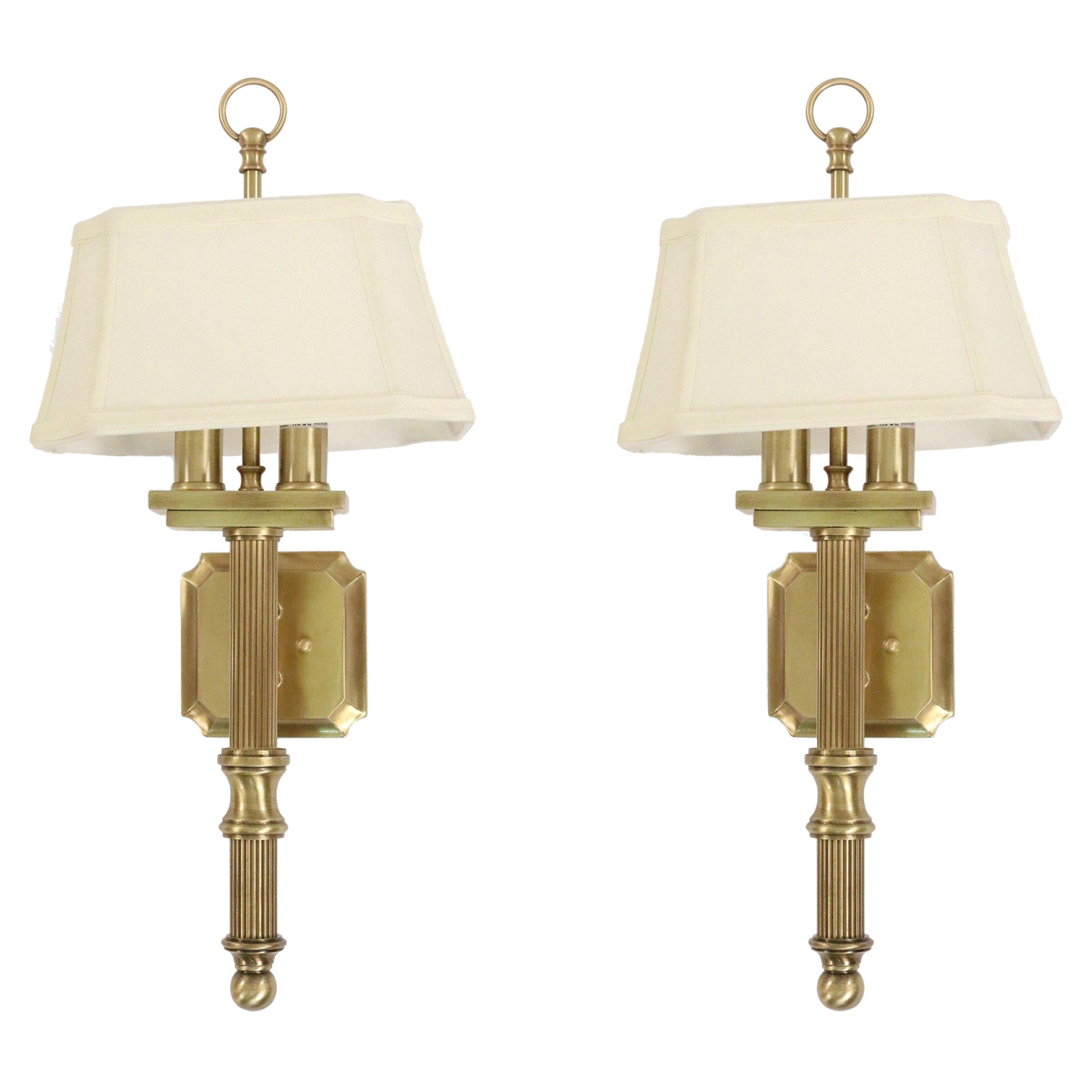 Contemporary Gilt Metal Fabric Shaded Wall Sconces