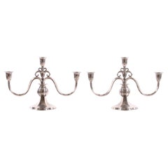 Rare Pair of Just Andersen Three Armed Candelabras, Pewter, Denmark 1930s