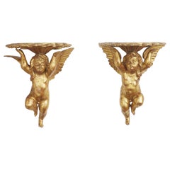 Pair of 19th Century Italian Giltwood Putti Wall Brackets