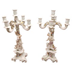 Dresden 5 Arms Porcelain Candelabras, circa 1930s a Pair