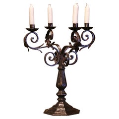 18th Century French Louis XIV Polished Wrought Iron Four-Light Candelabra