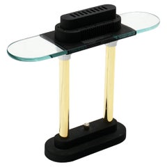 Bankers Lamp in Black, Brass and Glass by Robert Sonneman, Halogen