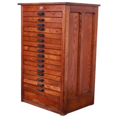 Antique Oak 16-Drawer Blueprint Flat File Cabinet by Hamilton, circa 1900