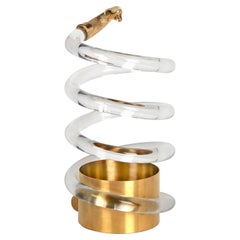 Lucite and Brass Serpent Umbrella Stand