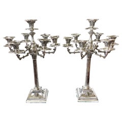 Pair Extraordinary Antique English Sheffield Silverplate 7-lt. Candelabra