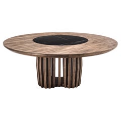 Round Solid Wood Table with Marble Lazy Susan