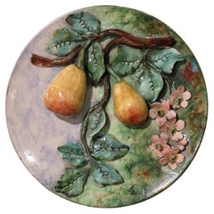 19th Century French Hand-Painted Barbotine Faience Wall Plate Stamped Longchamp