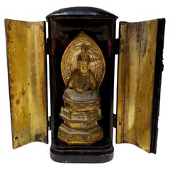 Japanese Wood Gilt Lacquer Buddha Buddhist Temple Traveling Zushi Shrine Altar