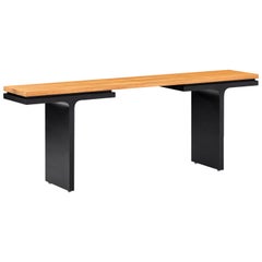 Console Table with 78-Inch Teak Veneer Top and Graphite Base, Square Collection