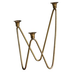 Swedish Designer, Small Candelabra, Brass, Sweden, 1940s