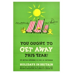 Original Vintage Travel Poster Holidays In Britain You Ought To Get Away Design (Affiche de voyage vintage)