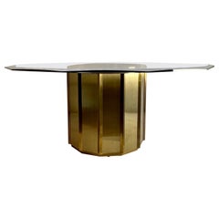 Mastercraft Dining Table Brass Drum Beveled Glass