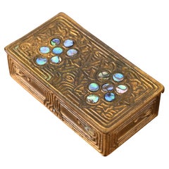 Tiffany Studios New York Bronze Doré and Abalone Stamp Box