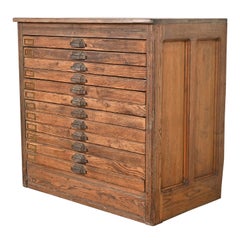 Antique Pine 12-Drawer Blueprint Flat File Cabinet by Hamilton, Circa 1900