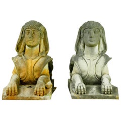 Pair of Marble Sphinx Exterior Entryway Statues