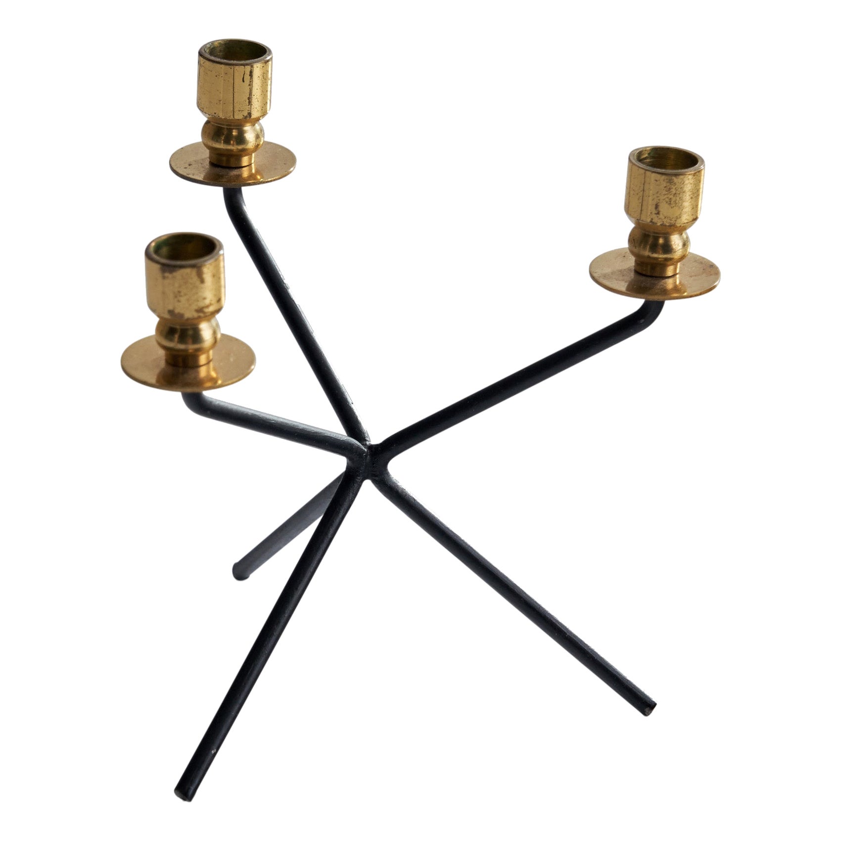 Swedish Designer, Small Candelabra, Brass, Metal, Sweden, 1940s