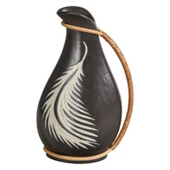 Elisabeth Loholt, Small Pitcher, Stoneware, Rattan, Denmark, 1950s