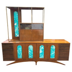 Magnificent 2 Piece Credenza Bar Stereo Cabinet