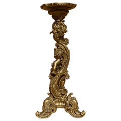 Vintage Italian Neoclassical Style Gold Ornate Cherub Putti Pedestal Plant Stand