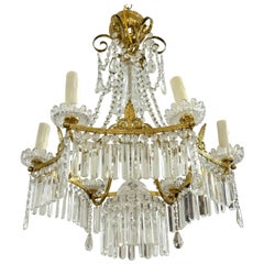 Lustre néoclassique à 6 lumières en cristal et bronze doré de Baccarat 