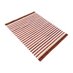 Tapis en coton tissé à plat, 6x9 à rayures rouges et blanches Tapis indien Dhurrie