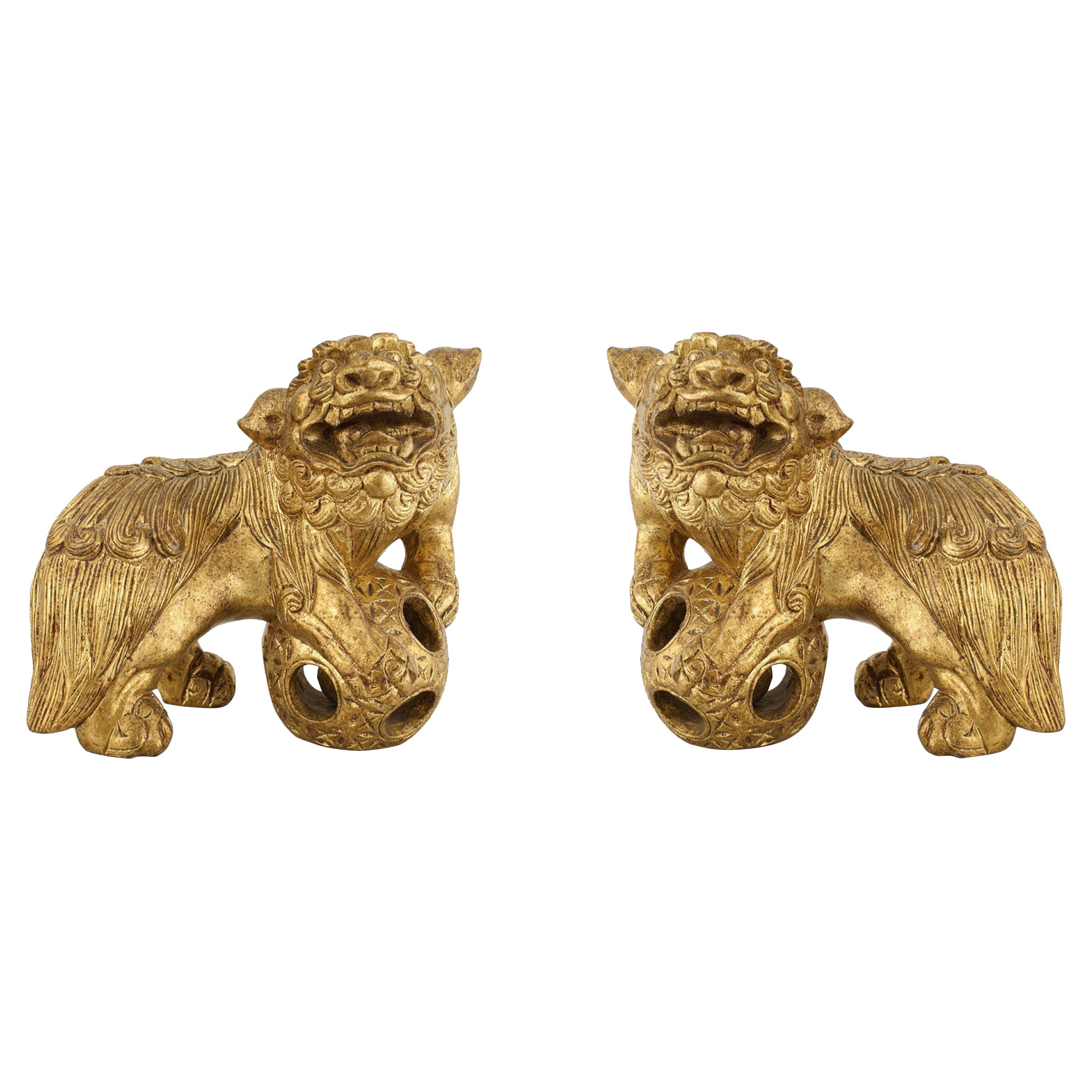 Pair of Chinese Gilt Foo Dogs