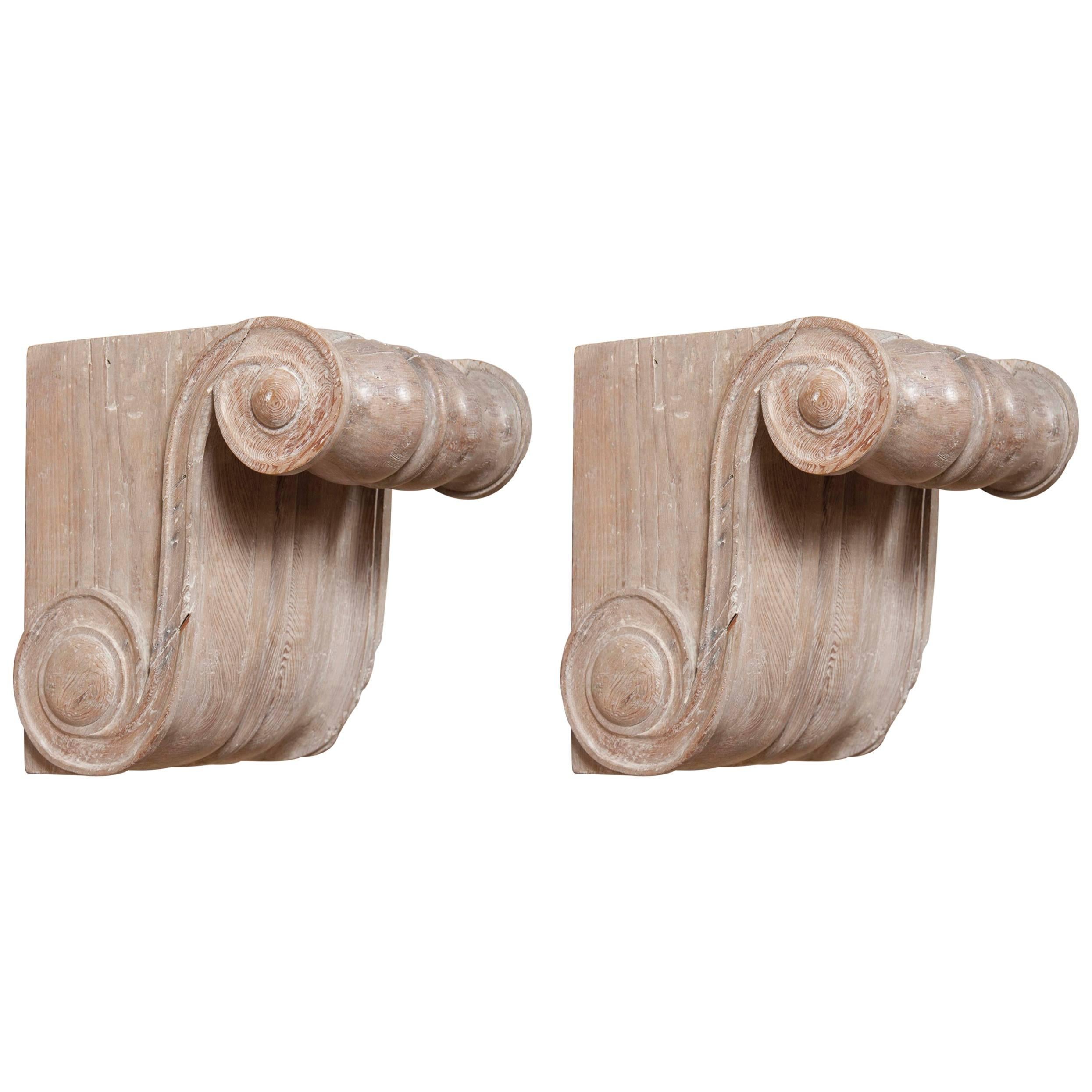 Spectacular Pair of Cypress Wood Wall Brackets  