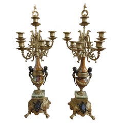 Pair of Italian Louis XV Style Bronze and Marble Candelabra