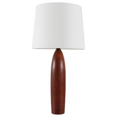 Vintage Tall Table Lamp of Hand-Turned Teak with New Shade, Scandinavian, 1960s