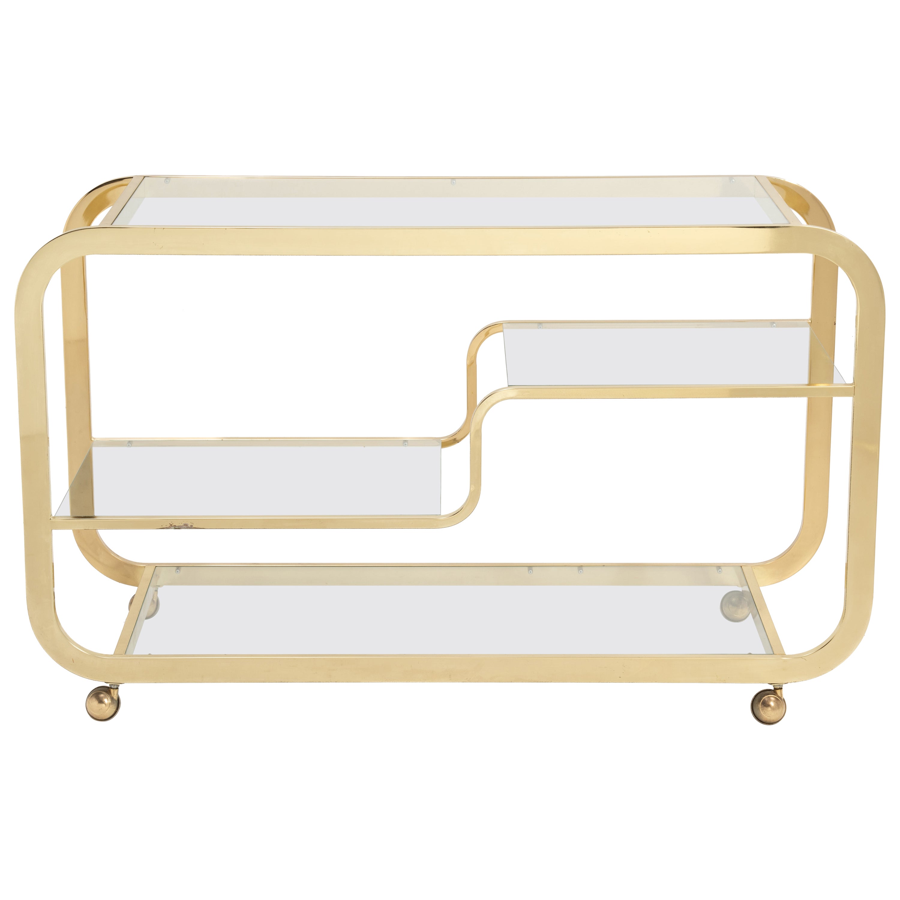 Design Institute America DIA Milo Baughman Brass Bar Serving Cart 1970s Signed