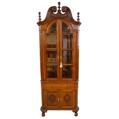 19th Century Tiger Oak Centennial Chippendale Ball & Claw Corner Cabinet