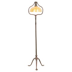 Tiffany Studios Bronze Harp Floor Lamp With Damascene Favrile Glass Shade